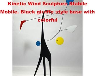 Lot 345 Small Table Top Metal Kinetic Wind Sculpture Stabile Mobile. Black giraffe style base with colorful 