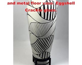 Lot 346 Black and white pottery and metal floor vase. Eggshell Crackle glaze. 