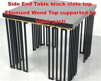 Lot 357 Square Modernist Ebonized Side End Table black slate top. Ebonized Wood Top supported by black parti