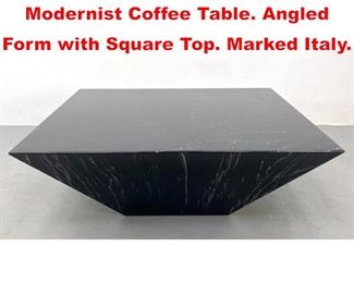 Lot 363 Black Lacquer Faux Marble Modernist Coffee Table. Angled Form with Square Top. Marked Italy. 