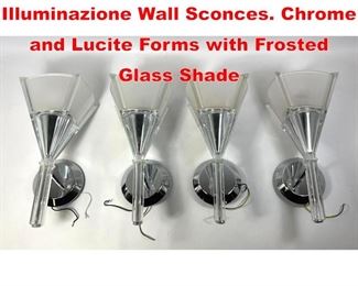 Lot 366 Set 4 Italian F. FABIAN Illuminazione Wall Sconces. Chrome and Lucite Forms with Frosted Glass Shade