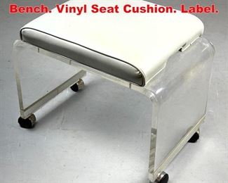 Lot 367 HILL Lucite Rolling Vanity Bench. Vinyl Seat Cushion. Label. 