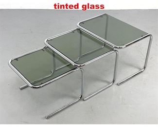 Lot 373 Chrome nesting table with tinted glass