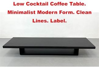 Lot 376 CASSINA Ebonized Large Low Cocktail Coffee Table. Minimalist Modern Form. Clean Lines. Label. 