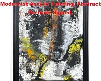 Lot 375 DENNIS SAKELSON Modernist Acrylic Painting. Abstract Portrait. Signed. 