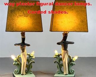 Lot 380 Continental art company 3 way plaster figural dancer lamps. Corded shades. 