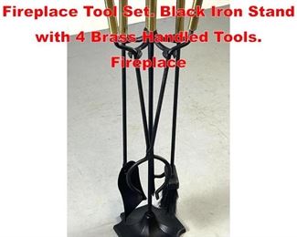 Lot 382 ADAMS CO. Brass and Iron Fireplace Tool Set. Black Iron Stand with 4 Brass Handled Tools. Fireplace 
