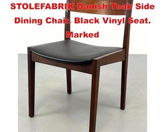 Lot 400 BJERRINGBRO STOLEFABRIK Danish Teak Side Dining Chair. Black Vinyl Seat. Marked