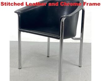 Lot 404 70s Italian Arm Chair. Stitched Leather and Chrome Frame 