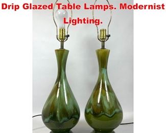 Lot 437 Pr Teardrop Shape Green Drip Glazed Table Lamps. Modernist Lighting. 