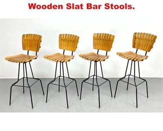 Lot 443 Set 4 Arthur Umanoff Wooden Slat Bar Stools. 