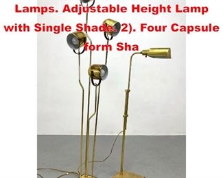 Lot 444 2pc Modernist Brass Floor Lamps. Adjustable Height Lamp with Single Shade. 2. Four Capsule form Sha