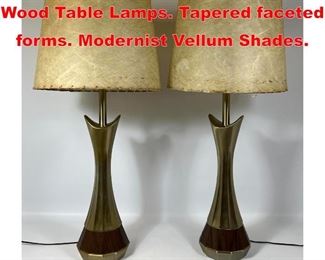 Lot 454 Pr Laurel style Metal And Wood Table Lamps. Tapered faceted forms. Modernist Vellum Shades. 