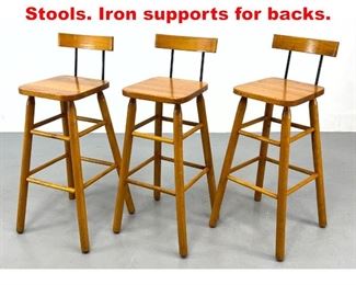 Lot 457 Set of 3 French Style Bar Stools. Iron supports for backs. 