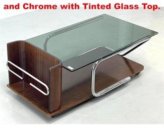 Lot 459 Italian Coffee Table. Wood and Chrome with Tinted Glass Top.