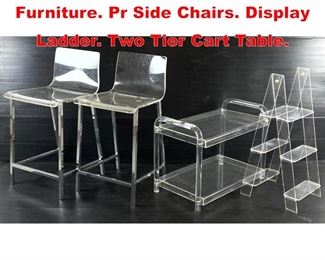 Lot 479 4pc Lucite Modernist Furniture. Pr Side Chairs. Display Ladder. Two Tier Cart Table. 