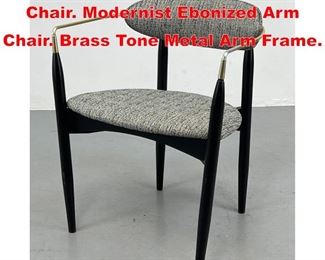 Lot 496 Dan Johnson Viscount Chair. Modernist Ebonized Arm Chair. Brass Tone Metal Arm Frame. 