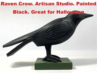Lot 499 Large Folk Art Craved Raven Crow. Artisan Studio. Painted Black. Great for Halloween