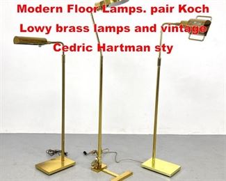 Lot 514 3pcs Brass Mid Century Modern Floor Lamps. pair Koch Lowy brass lamps and vintage Cedric Hartman sty