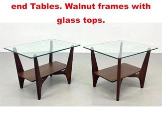 Lot 519 Pr American Modern Side end Tables. Walnut frames with glass tops. 