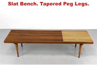 Lot 525 Two Tone Wood Modernist Slat Bench. Tapered Peg Legs. 