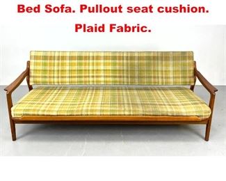 Lot 532 Danish Modern Teak Day Bed Sofa. Pullout seat cushion. Plaid Fabric. 