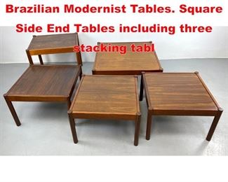 Lot 537 5pc COLECAO ALAGOAS Brazilian Modernist Tables. Square Side End Tables including three stacking tabl