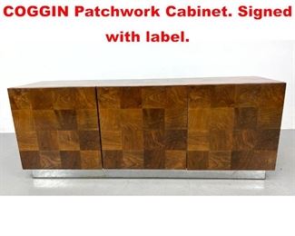 Lot 541 Milo Baughman THAYER COGGIN Patchwork Cabinet. Signed with label. 