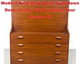 Lot 542 ILLUMS BOLIGHUS Danish Modern Teak Drop Desk. Drop down Desk reveals fitted interior. Four drawer Ch