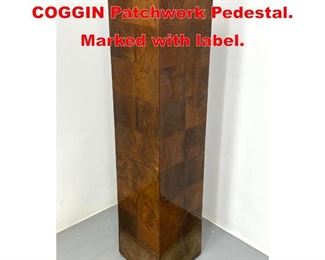 Lot 543 Milo Baughman THAYER COGGIN Patchwork Pedestal. Marked with label.