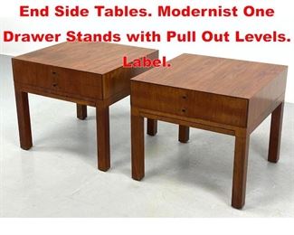 Lot 551 Pr DIRECTIONAL by Calvin End Side Tables. Modernist One Drawer Stands with Pull Out Levels. Label. 