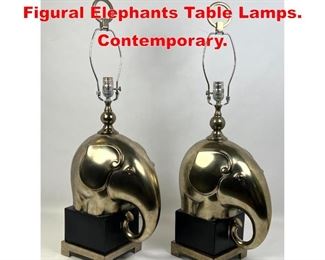 Lot 554 Pr Silver Gilt Stylized Figural Elephants Table Lamps. Contemporary. 
