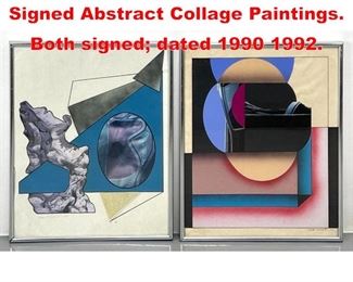 Lot 597 2pcs ARTHUR C WORK Signed Abstract Collage Paintings. Both signed dated 1990 1992. 