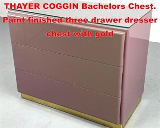 Lot 607 MILO BAUGHMAN for THAYER COGGIN Bachelors Chest. Paint finished three drawer dresser chest with gold