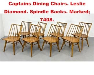 Lot 645 Set 8 CONANT BALL Captains Dining Chairs. Leslie Diamond. Spindle Backs. Marked 7408. 