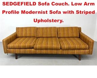 Lot 654 DIRECTIONAL DESIGN by SEDGEFIELD Sofa Couch. Low Arm Profile Modernist Sofa with Striped Upholstery.