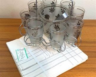 Vintage Barware 1960’s Libby Silver Leaf Frosted Set * Ice Bucket