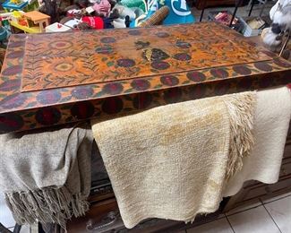 ANOTHER "SPANISH CONQUISTADOR" HAND PAINTED BEAUTIFUL ANTIQUE TRUNK WAS OWNED BY PRISCILLA PRESLEY FOR YEARS... WHO KNOWS, MAYBE ELVIS STORED HIS SCARVES IN HERE???