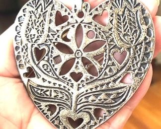 Heavy sterling hand cast Pennsylvania Dutch large sterling love token pendant