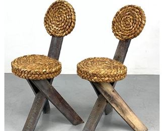 Lot 714 Pair of AudouxMinet rope chairs. Wrapped seat and back. 