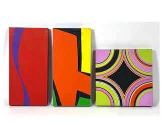 Lot 722 3pcs Small Op Art Canvases. Minimals designs 1970 Smaller 14.5 x 14.5 