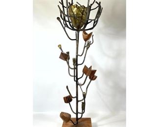 Lot 730 Large Abstract Modern Wood and Metal Sculpture. Solid metal. Floral and nest design. 