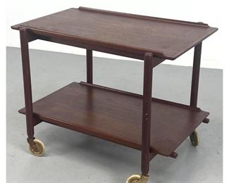 Lot 735 Danish Modern Teak Rolling Serving Tea Cart. Removable Top Tier for Serving. Casters. 