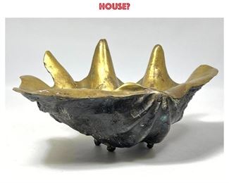 Lot 733 Large 13 Brass Giant Clam Shell. Golden brass interior with darker shell exterior. Beach House 