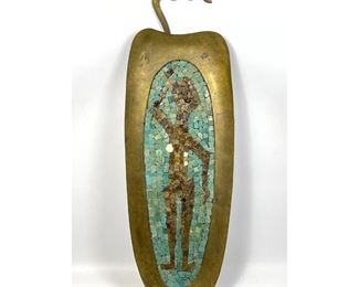 Lot 736 Mexican Mosaic Brass Tray Wall Hanging. In the style of Salvador Teran. Not marked