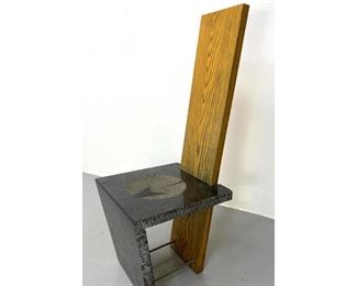 Lot 741 Artisan Combed Oak and Granite High Back Chair. Studio Made. Unmarked. 