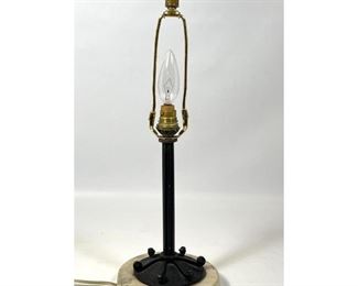 Lot 739 French Black Iron Table Lamp. Stylized Scroll Elements on Marble Base.