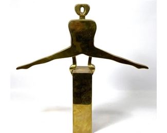 Lot 754 Large Brass Acrobat Figural Sculpture. Gymnast. Shiny high polished brass. Not signed.