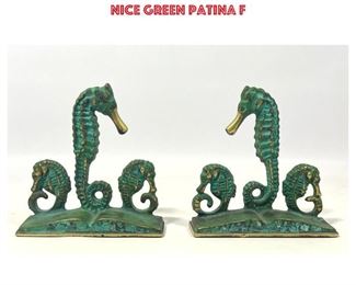 Lot 755 Arts and Crafts Bronze Seahorse Bookends c1920. Likely made by E.T. Hurley. Very nice Green Patina f