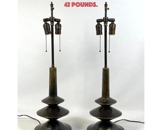 Lot 757 Pair Solid Bronze Angled Stepped Form Table Lamps. After Giacometti. Each weighs about 42 pounds.